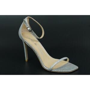 Stuart Weitzman Nudistcurve 100 Silver Glitter Ankle Strappy Sandals SZ 10 $495